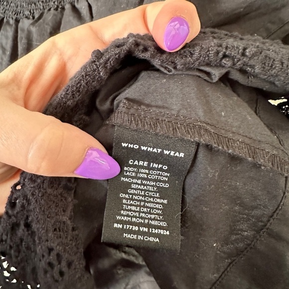 Who what wear black cotton lace time off shoulder boho summer blouse top shirt - Picture 4 of 4